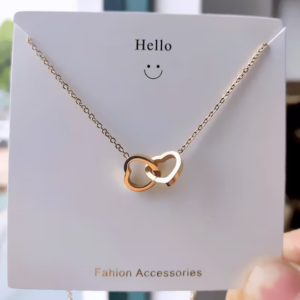 Stainless Steel Simple Double Ring Love Pendant Necklace