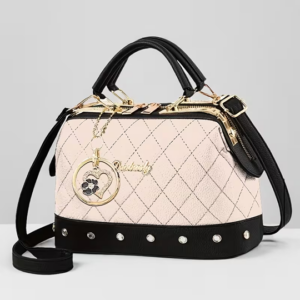 Black Quilted Boston Bag with Golden-Tone Hardware